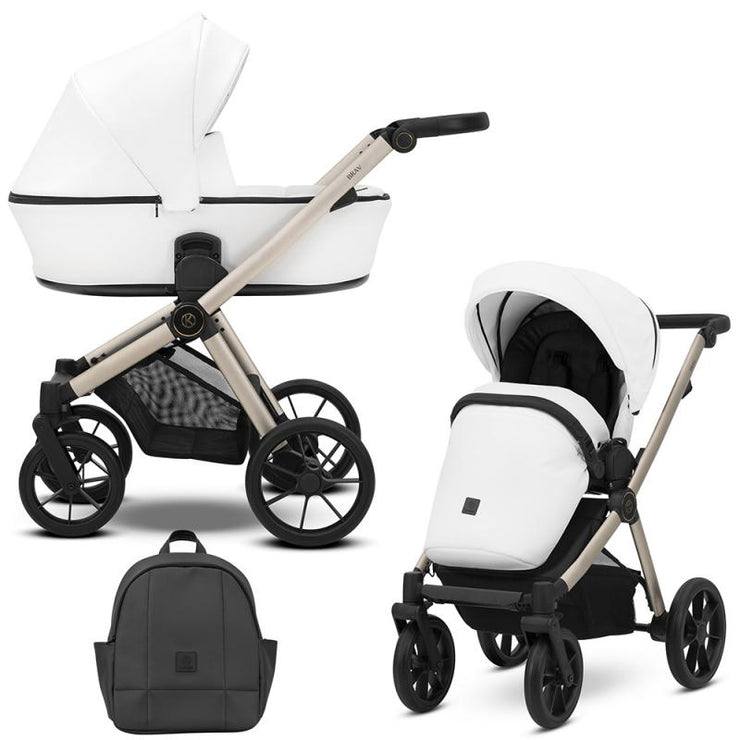 Poussette Duo Brav - Blanc Eco Cuir - Mode Bébé Claye