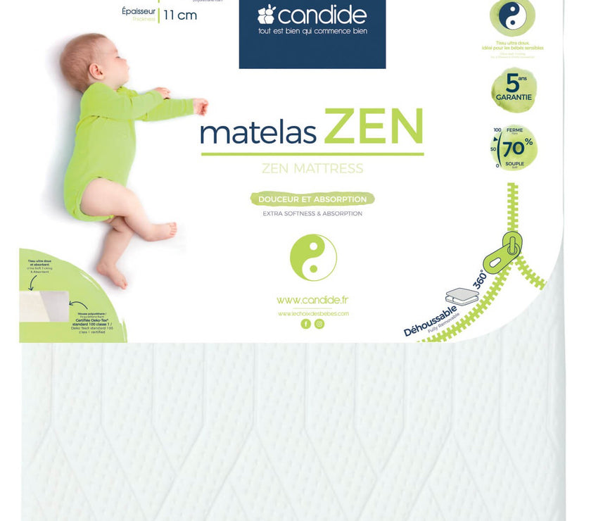 Matelas Zen 70x140 cm pour lit bébé - Viscose de Bambou - Déhoussable 360° - Mode Bébé Claye