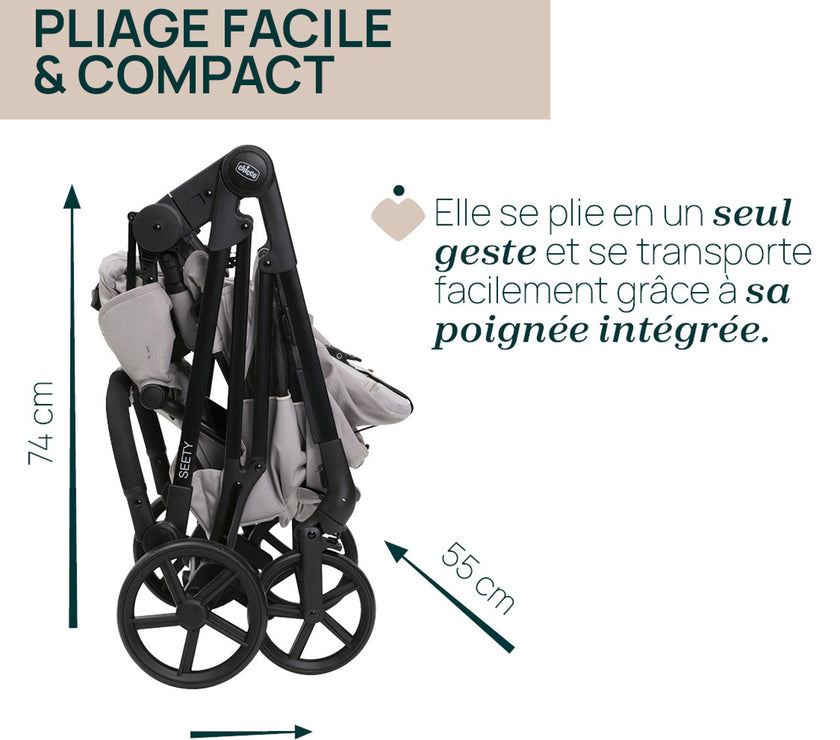 Poussette compacte Seety - Boston Grey - Mode Bébé Claye