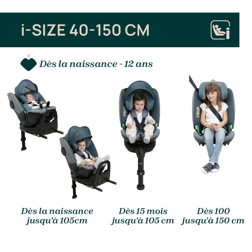 Siège-Auto Groupe 0+/1/2/3 Bi-Seat Air & Base Rotative 360 i-Size (40-150 cm) - Graphite - Mode Bébé Claye
