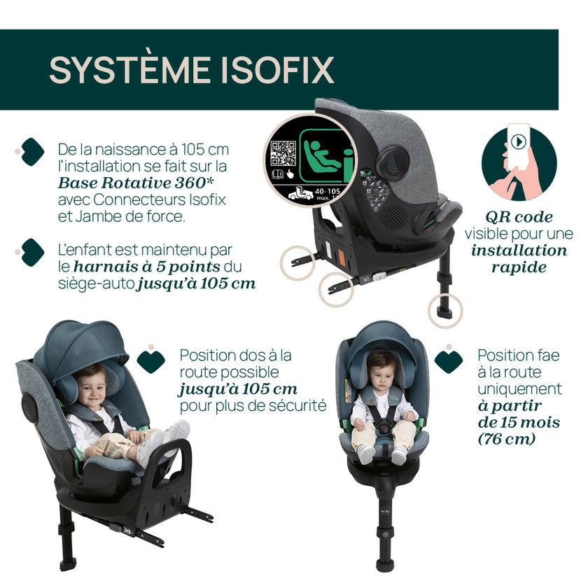 Solution complète Bellagio - First-Seat Recline i-Size et Bi-Seat avec base - Fir Tree - Mode Bébé Claye