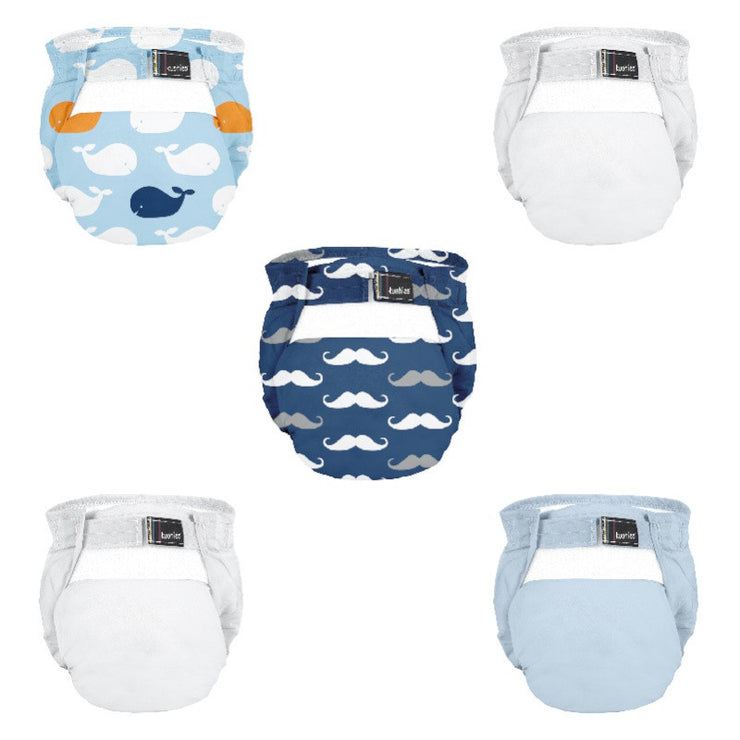 Kushies Lot de 5 couches lavables Ultra-Lite Nouveau-né (2-4kg) - Moustaches