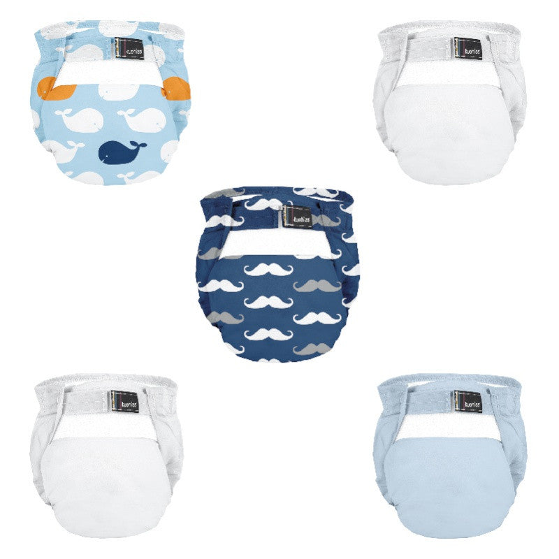 Kushies Lot de 5 couches lavables Ultra-Lite Nouveau-né (2-4kg) - Moustaches
