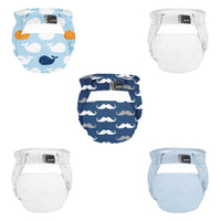Kushies Ultra-Lite Newborn (2-4kg) Cloth Diapers 5 Pack - Mustaches