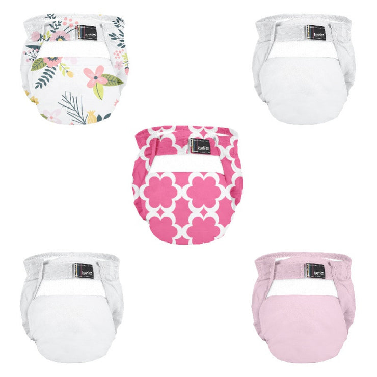 Kushies Packung mit 5 Ultra-Lite-Stoffwindeln für Neugeborene (2–4 kg) – Blumen