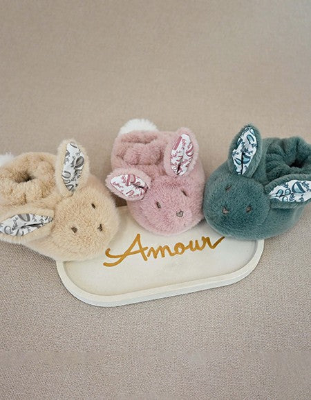 DOUDOU LAPIN - Coffret Chaussons et Doudou Vert Sauge
