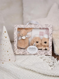 DOUDOU LAPIN - Coffret Chaussons et Doudou Beige - Mode Bébé Claye