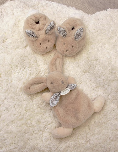 DOUDOU LAPIN - Coffret Chaussons et Doudou Beige - Mode Bébé Claye