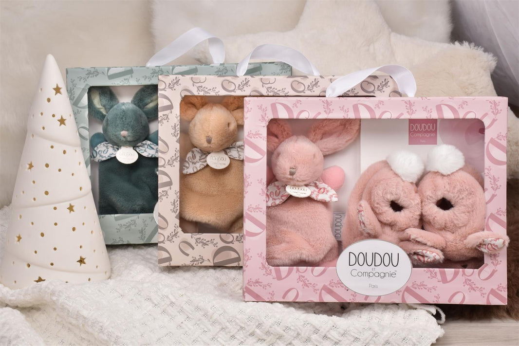 DOUDOU LAPIN - Coffret Chaussons et Doudou Beige - Mode Bébé Claye