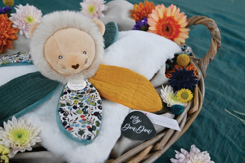 Doudou LION blanc avec pétales - BOH'AIME - Mode Bébé Claye
