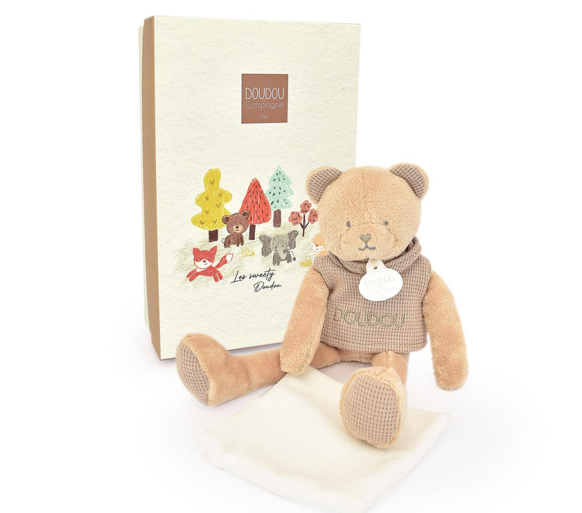 Doudou Ours marron avec mouchoir - Sweety - Mode Bébé Claye
