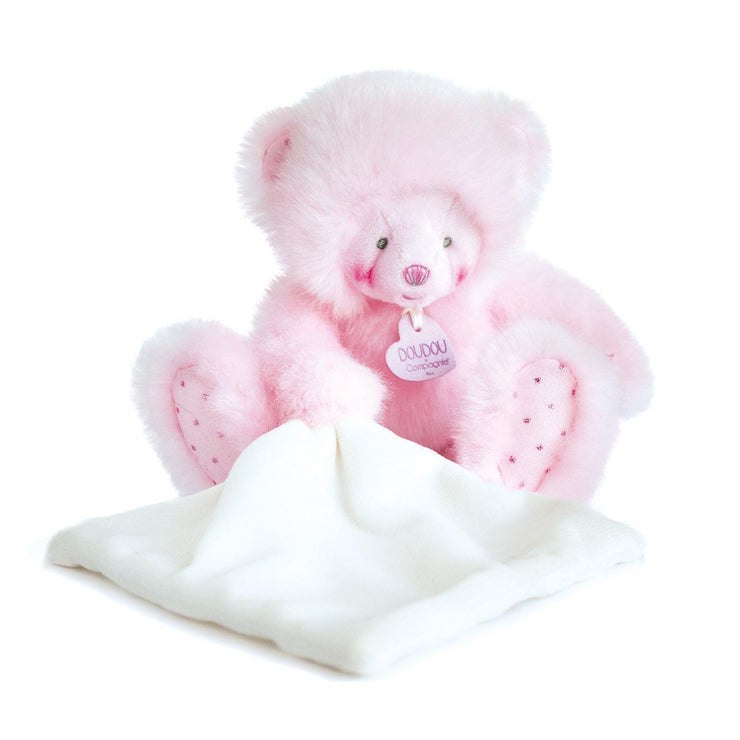 Doudou Ours Rose avec mouchoir 20 cm - Mode Bébé Claye