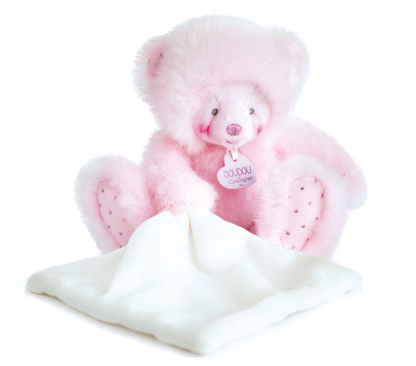 Doudou Ours Rose avec mouchoir 20 cm - Mode Bébé Claye