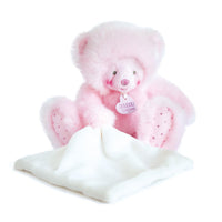 Doudou Ours Rose avec mouchoir 20 cm - Mode Bébé Claye