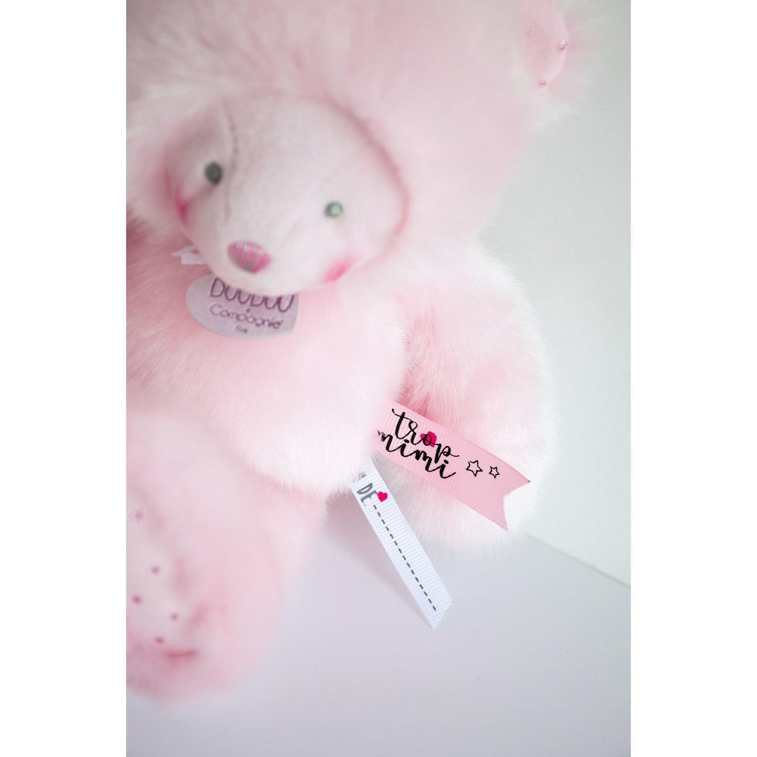 Doudou Ours Rose avec mouchoir 20 cm - Mode Bébé Claye