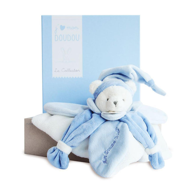 Doudou plat Ours Collector bleu - 24 cm - Mode Bébé Claye