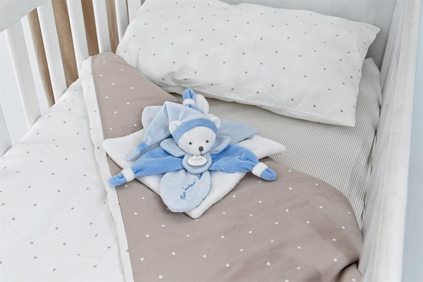 Doudou plat Ours Collector bleu - 24 cm - Mode Bébé Claye