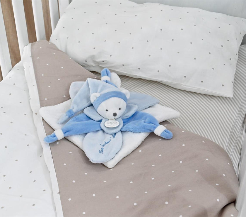 Doudou plat Ours Collector bleu - 24 cm - Mode Bébé Claye