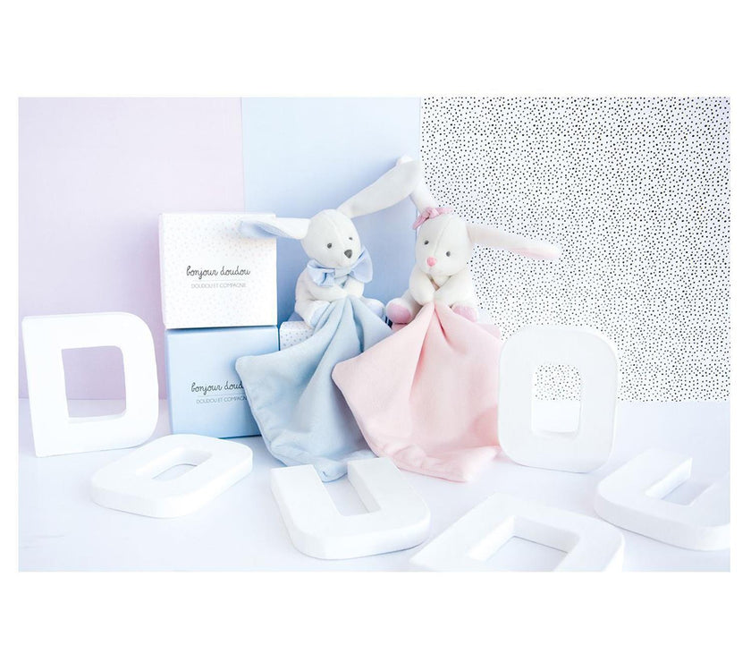 Lapin Mouchoir Bleu Boîte Fleur - Mode Bébé Claye