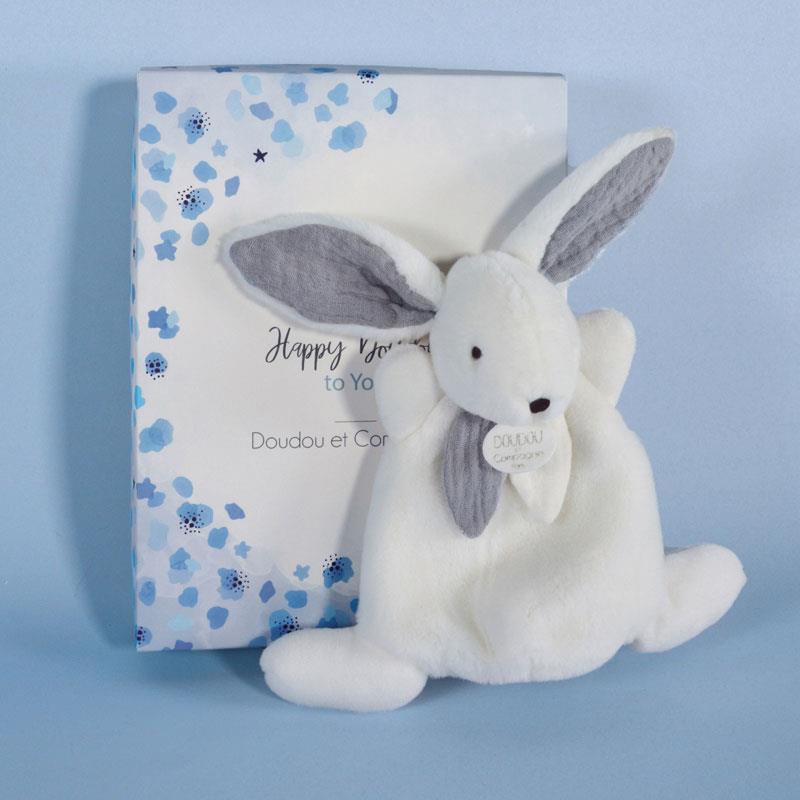 Mini Doudou  Lapin Happy Glossy Bleu - 17 cm - Mode Bébé Claye