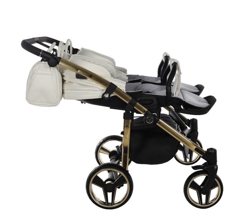 Poussette Double Junama Fluo Individual - Blanc/Or - Mode Bébé Claye