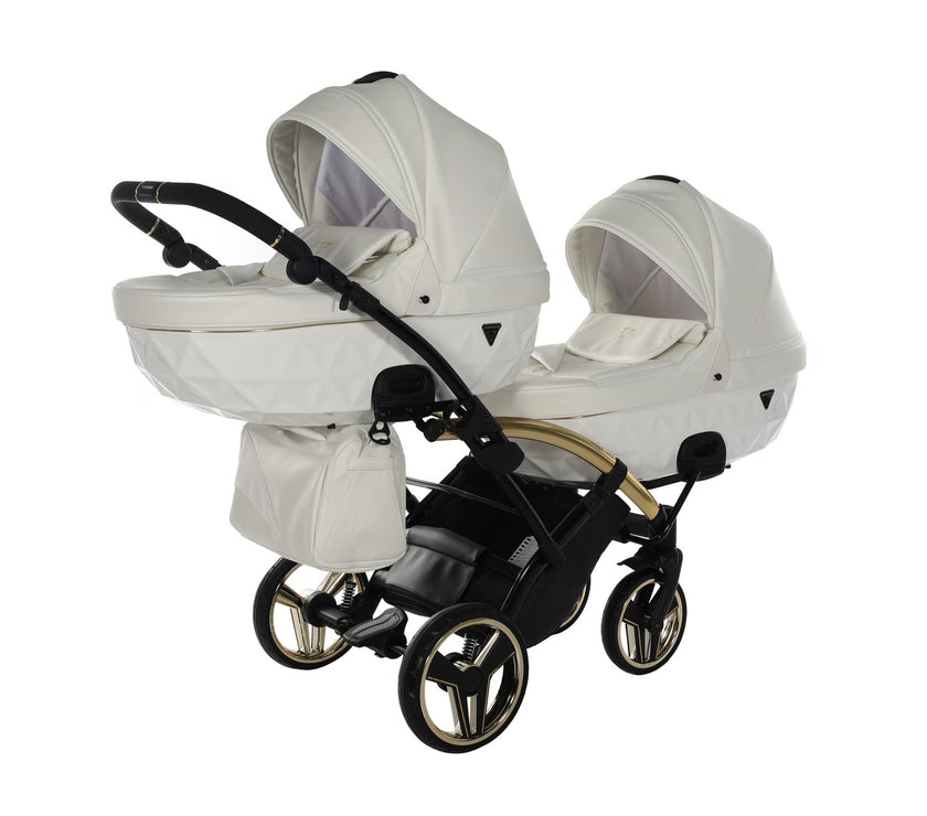 Poussette Double Slim Junama Fluo Individual - Blanc/Or - Mode Bébé Claye