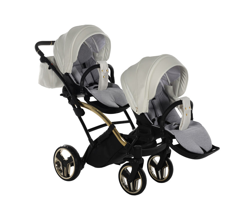 Poussette Double Slim Junama Fluo Individual - Blanc/Or - Mode Bébé Claye