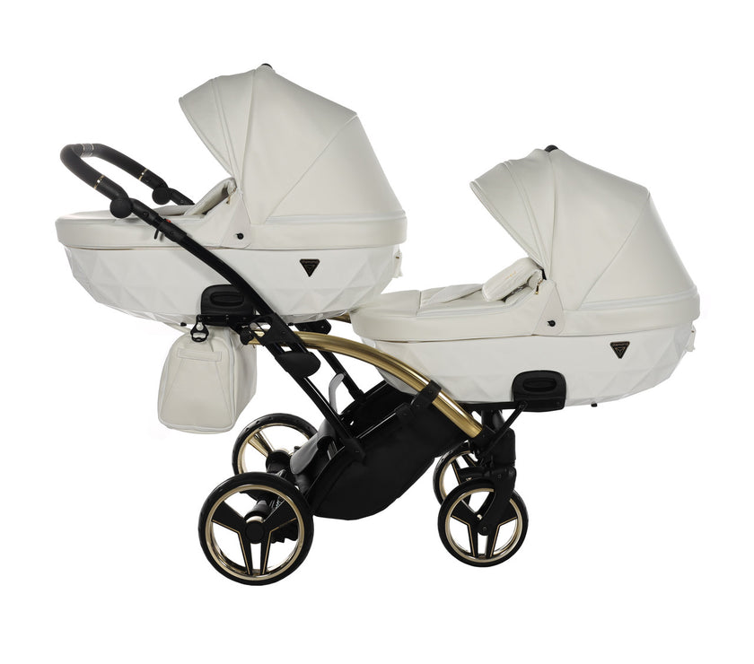 Poussette Double Slim Junama Fluo Individual - Blanc/Or - Mode Bébé Claye