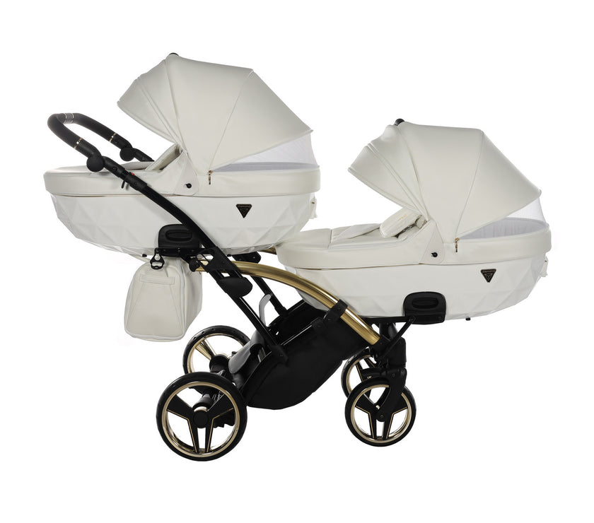 Poussette Double Slim Junama Fluo Individual - Blanc/Or - Mode Bébé Claye