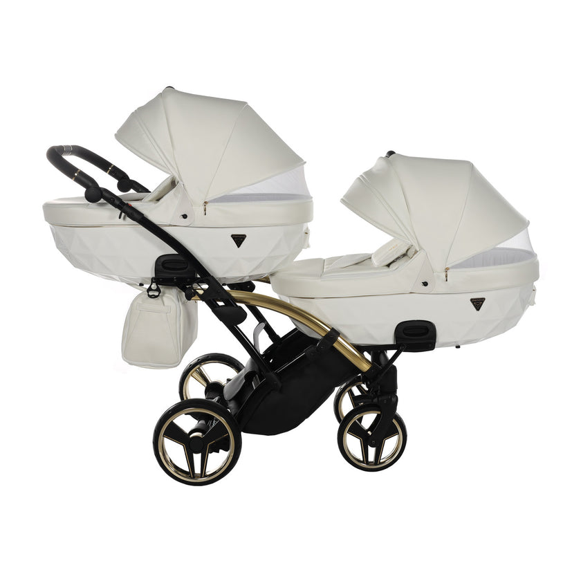Poussette Double Slim Junama Fluo Individual - Blanc/Or - Mode Bébé Claye