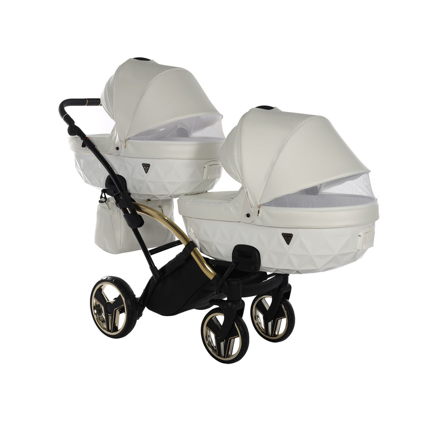 Poussette Double Slim Junama Fluo Individual - Blanc/Or - Mode Bébé Claye