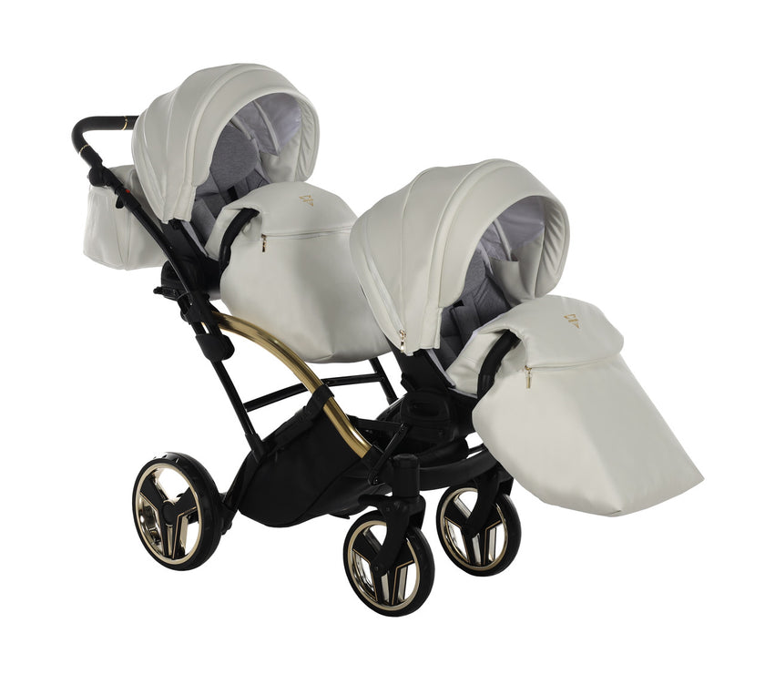 Poussette Double Slim Junama Fluo Individual - Blanc/Or - Mode Bébé Claye