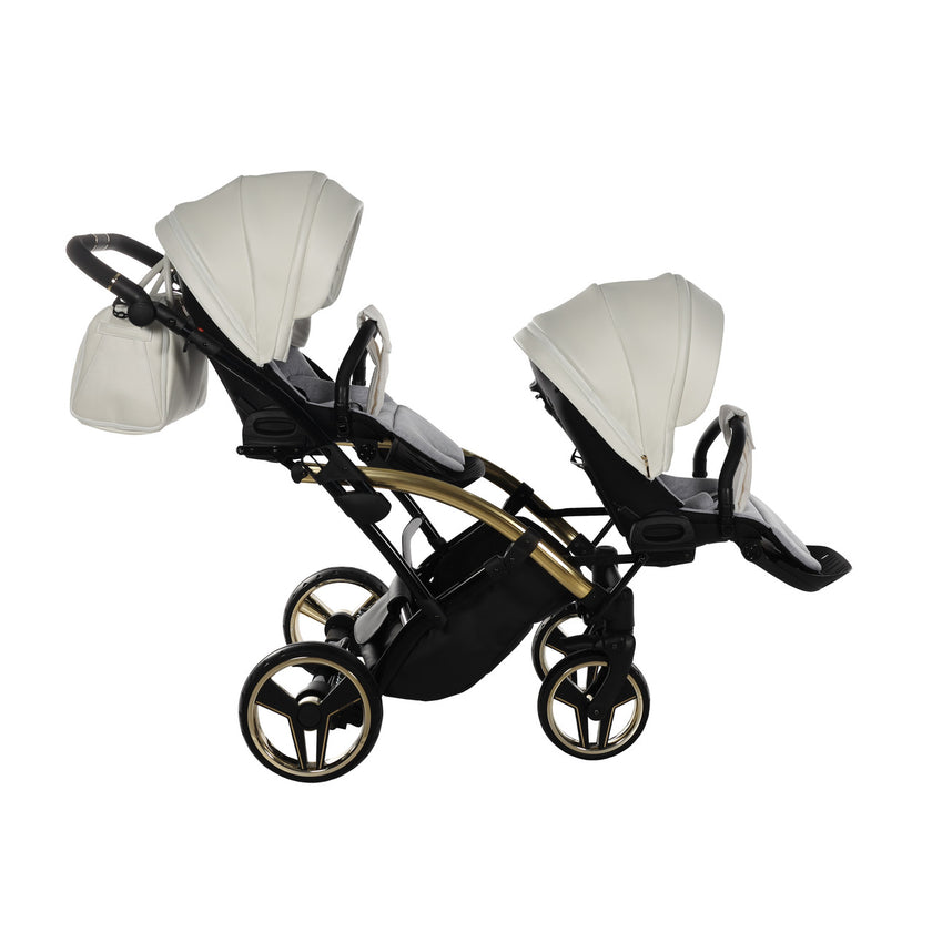 Poussette Double Slim Junama Fluo Individual - Blanc/Or - Mode Bébé Claye