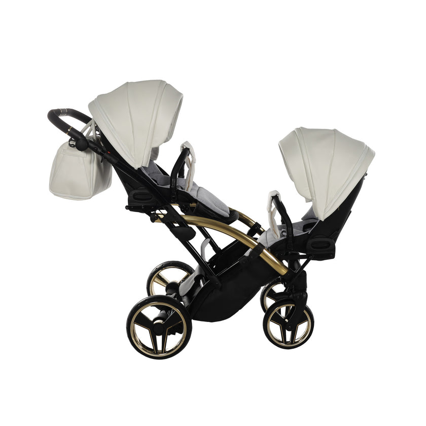 Poussette Double Slim Junama Fluo Individual - Blanc/Or - Mode Bébé Claye