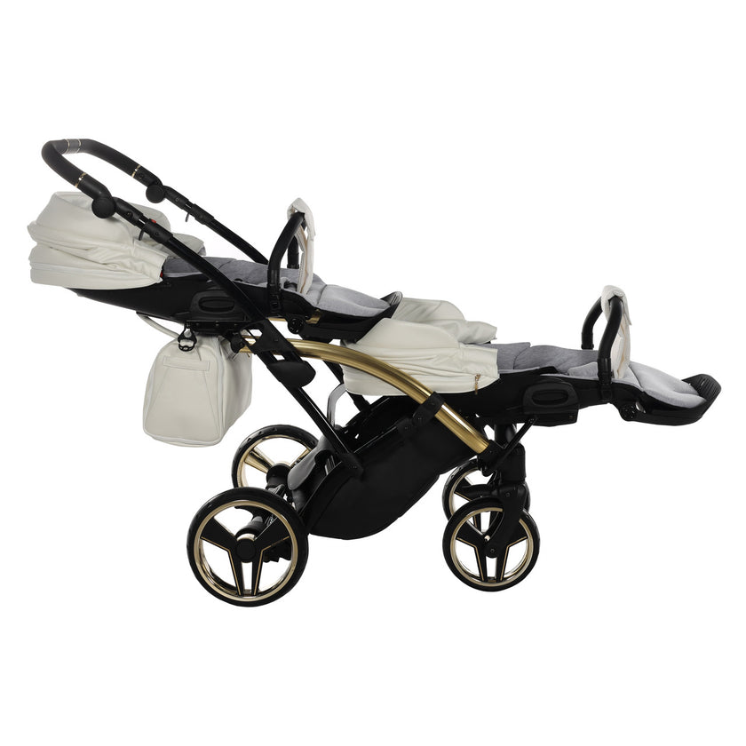 Poussette Double Slim Junama Fluo Individual - Blanc/Or - Mode Bébé Claye