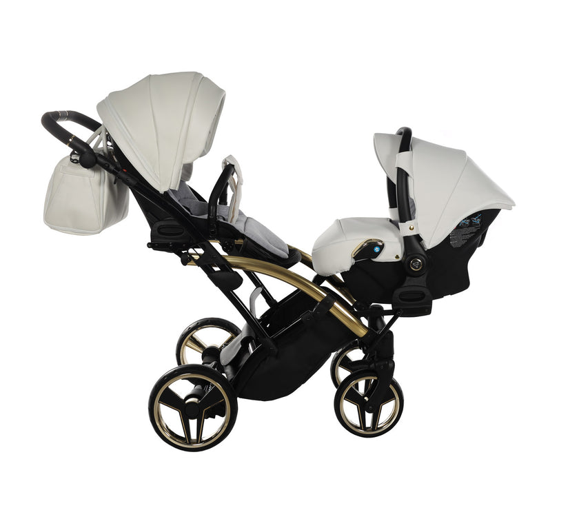 Poussette Double Slim Junama Fluo Individual - Blanc/Or - Mode Bébé Claye