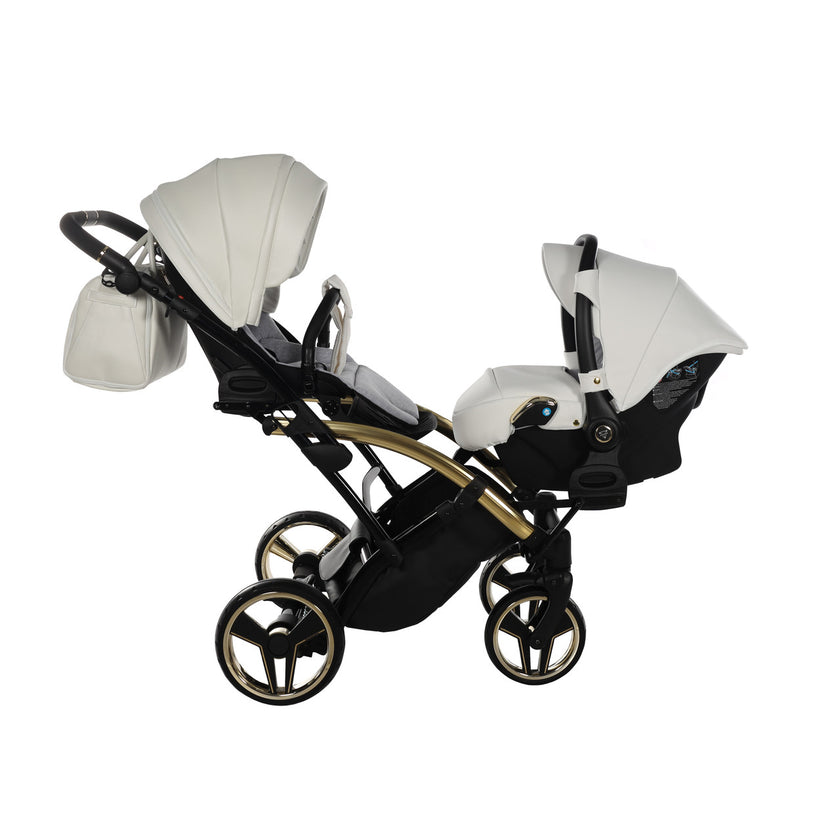 Poussette Double Slim Junama Fluo Individual - Blanc/Or - Mode Bébé Claye