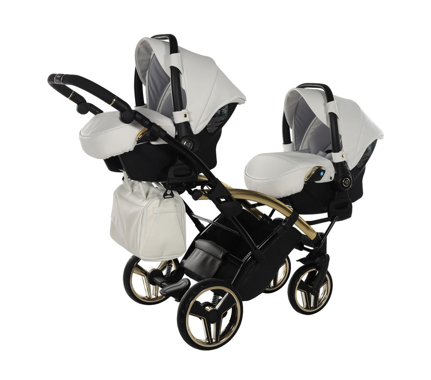 Poussette Double Slim Junama Fluo Individual - Blanc/Or - Mode Bébé Claye