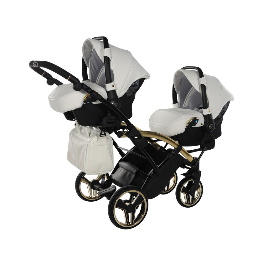 Poussette Double Slim Junama Fluo Individual - Blanc/Or - Mode Bébé Claye