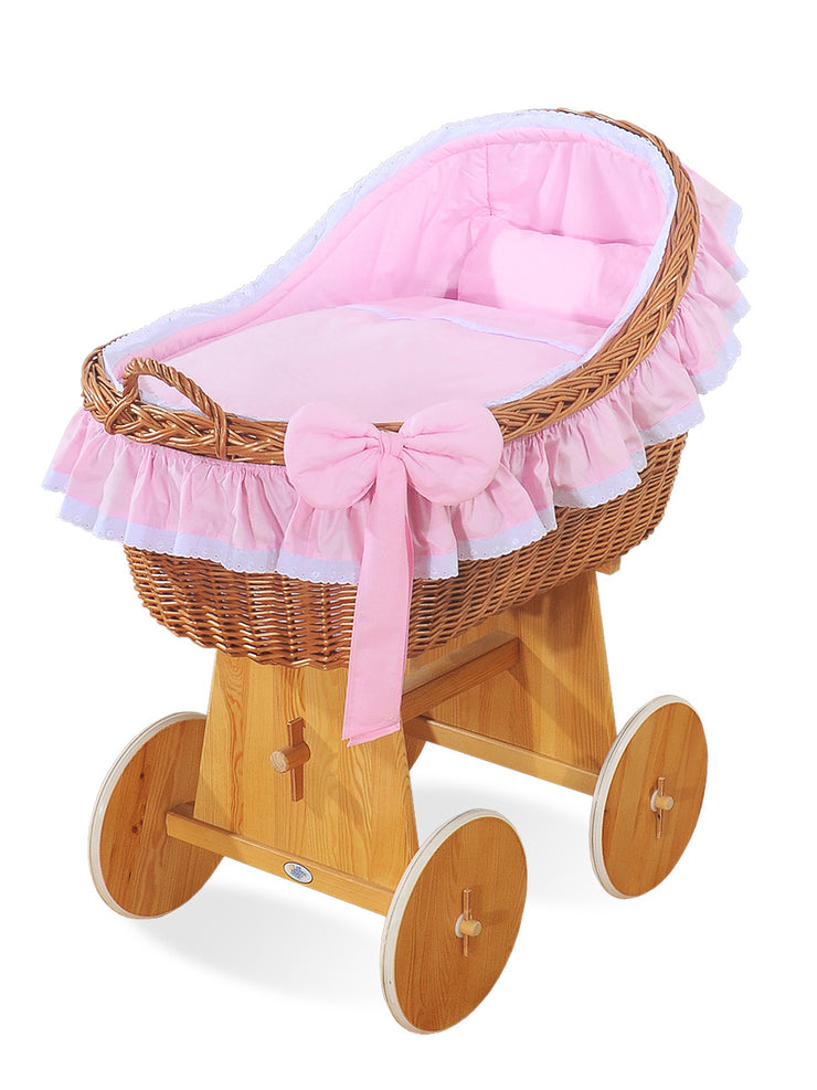 Carina Natural Wooden Crib + Pink Bedding
