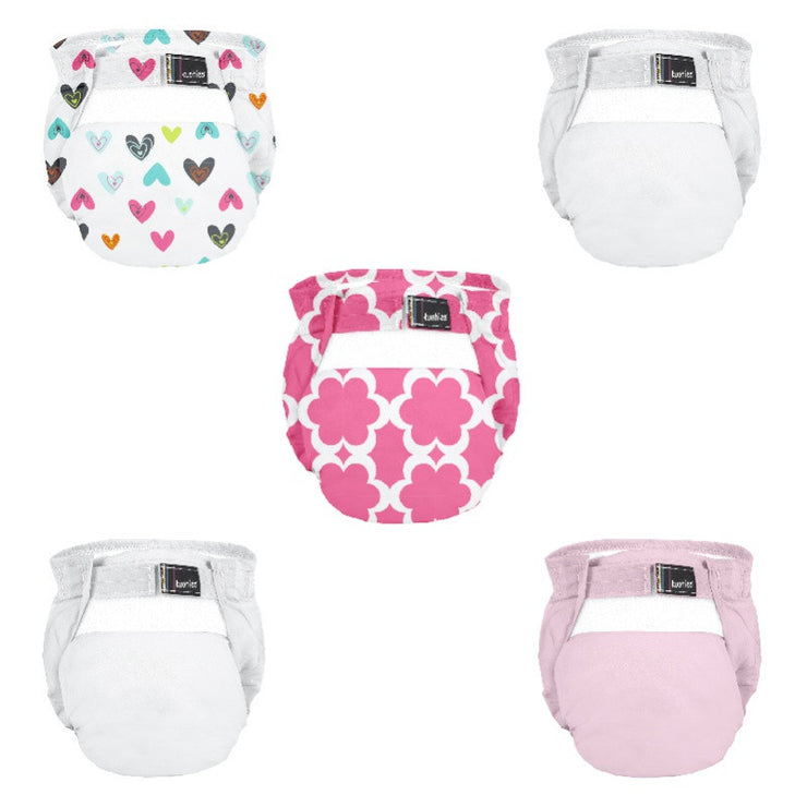 Kushies Lot de 5 couches lavables Ultra-Lite Bébé (4-10kg) - Cœurs - Mode Bébé Claye