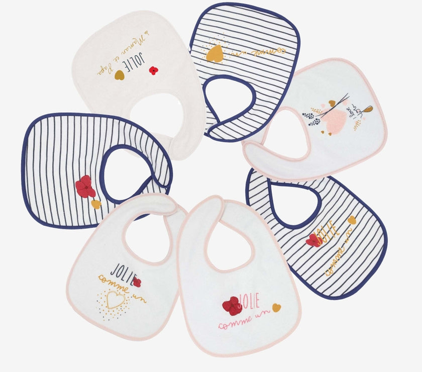 Lot de 7 bavoirs - Jolie comme un coeur