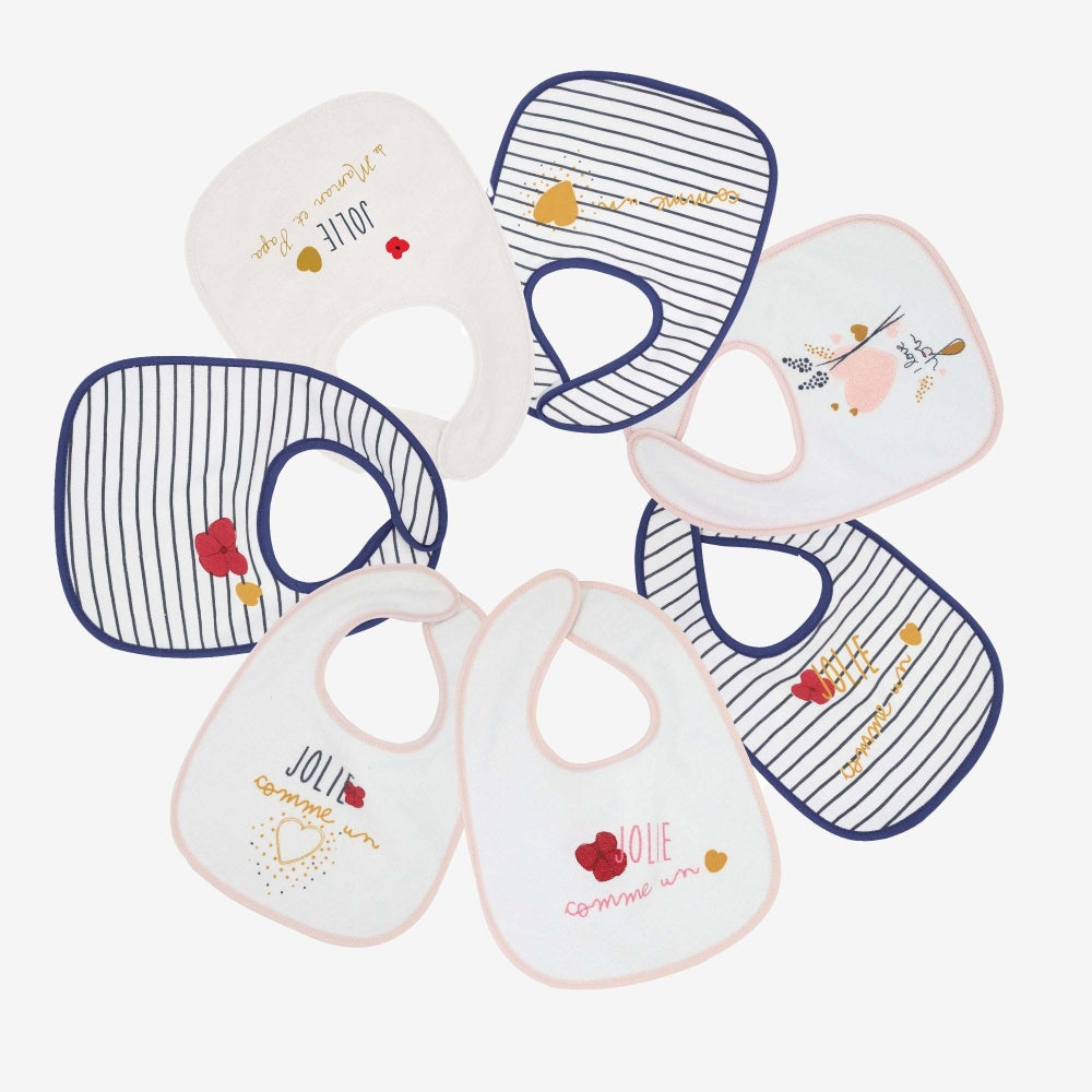Lot de 7 bavoirs - Jolie comme un coeur