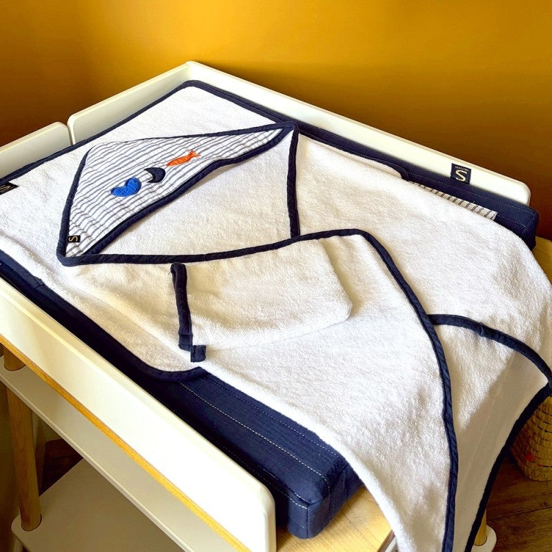 Cape de bain 75x75 + gant Baby Sailor - Mode Bébé Claye