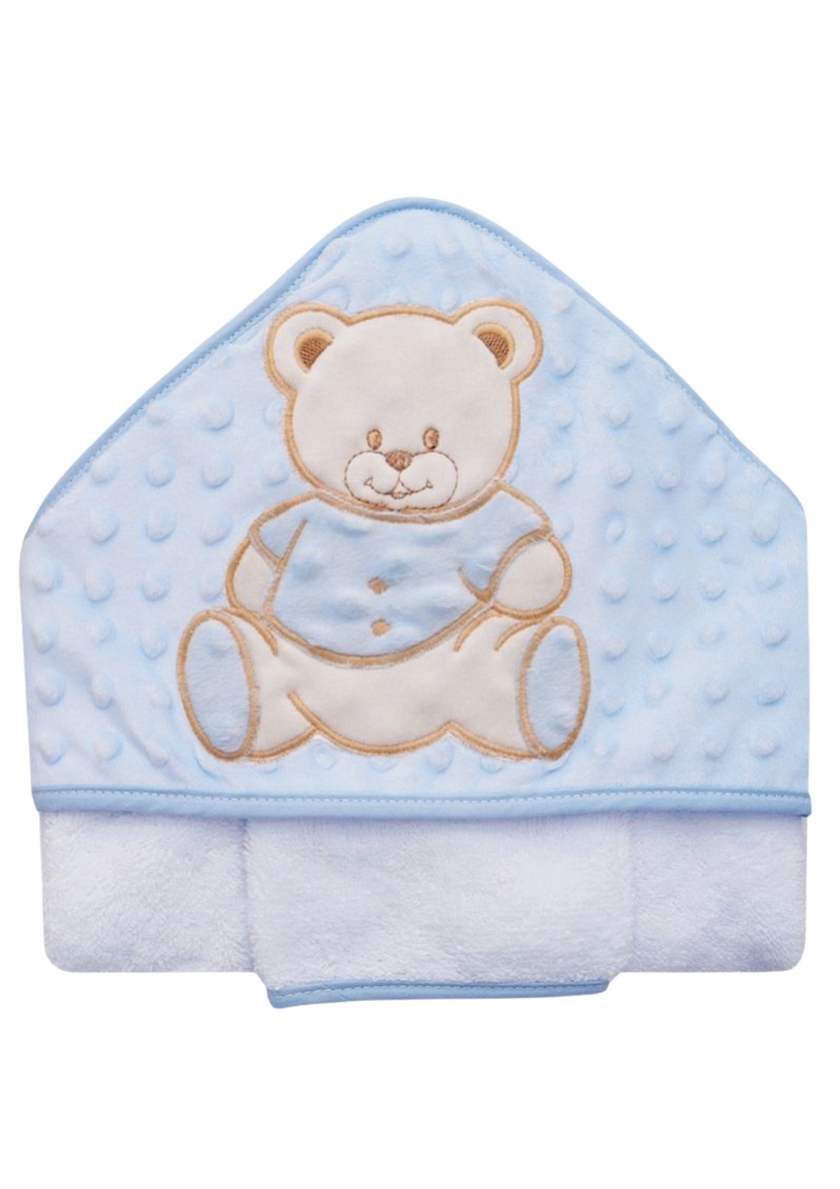 Cape de bain en éponge minky brodé OURSON - Bleu - Mode Bébé Claye