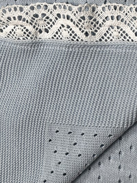 Couverture Bébé en Maille avec Nœud et Dentelle - Bleu - Mode Bébé Claye