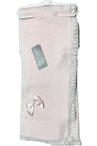 Couverture Bébé en Maille avec Nœud et Dentelle - Rose - Mode Bébé Claye