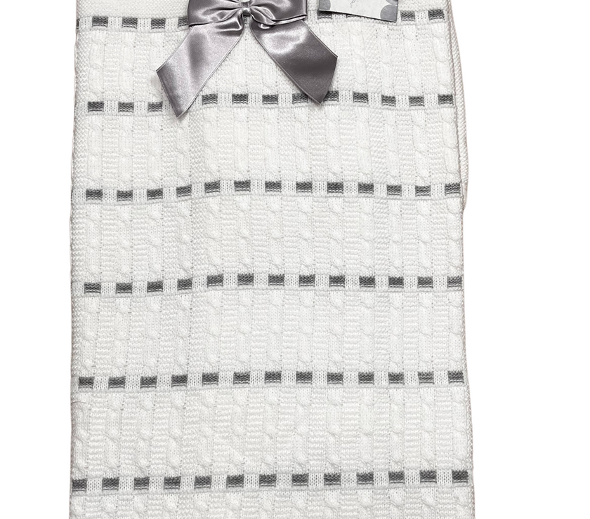 Couverture doublé en maille avec Nœud - Blanc/Gris - Mode Bébé Claye