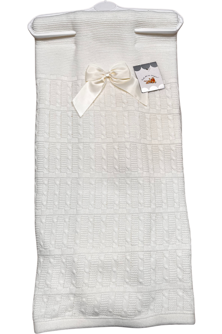 Couverture doublé en maille avec Nœud - Crème - Mode Bébé Claye
