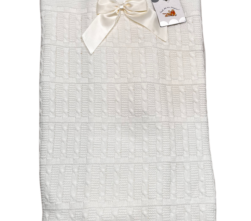 Couverture doublé en maille avec Nœud - Crème - Mode Bébé Claye